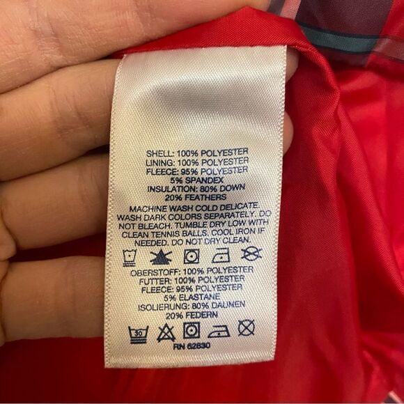 Lands End quilted puffer red blue plaid down filled winter vest girls M 10/12 - Picture 7 of 14